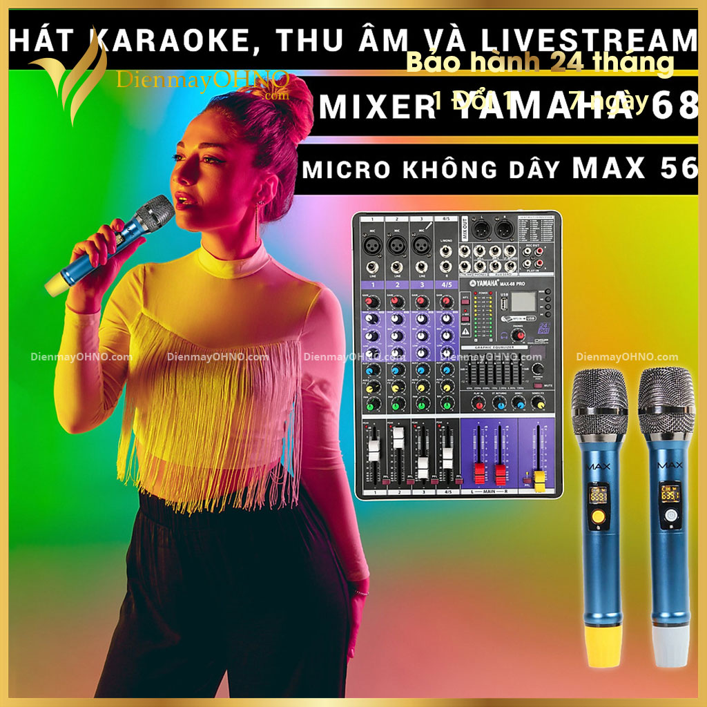 Mixer livestream không dây mixer max 68 pro - bộ bàn mixer chống hú karaoke mini trộn âm thanh gia đình cao cấp - điện máy ohno