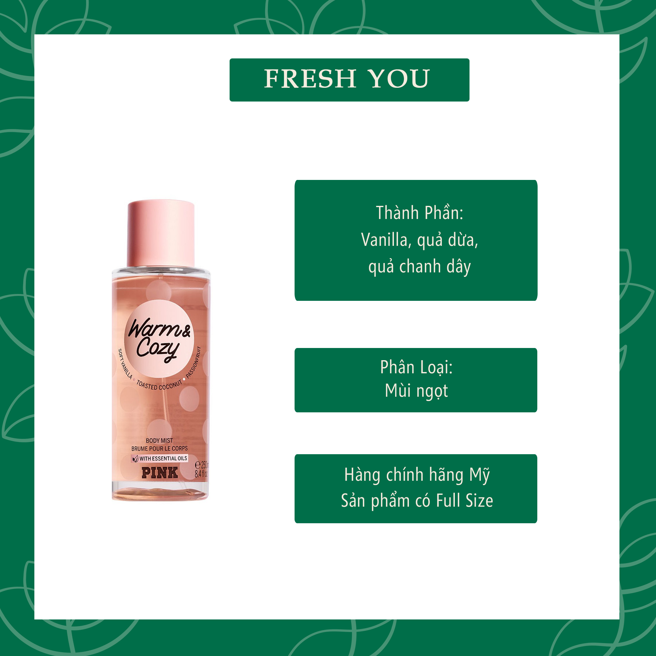 Warm & Cozy - 10ml & 30ml Xịt Thơm Toàn Thân Body Mist Victoria's Secret - Ngọt - BST Sign & Pink
