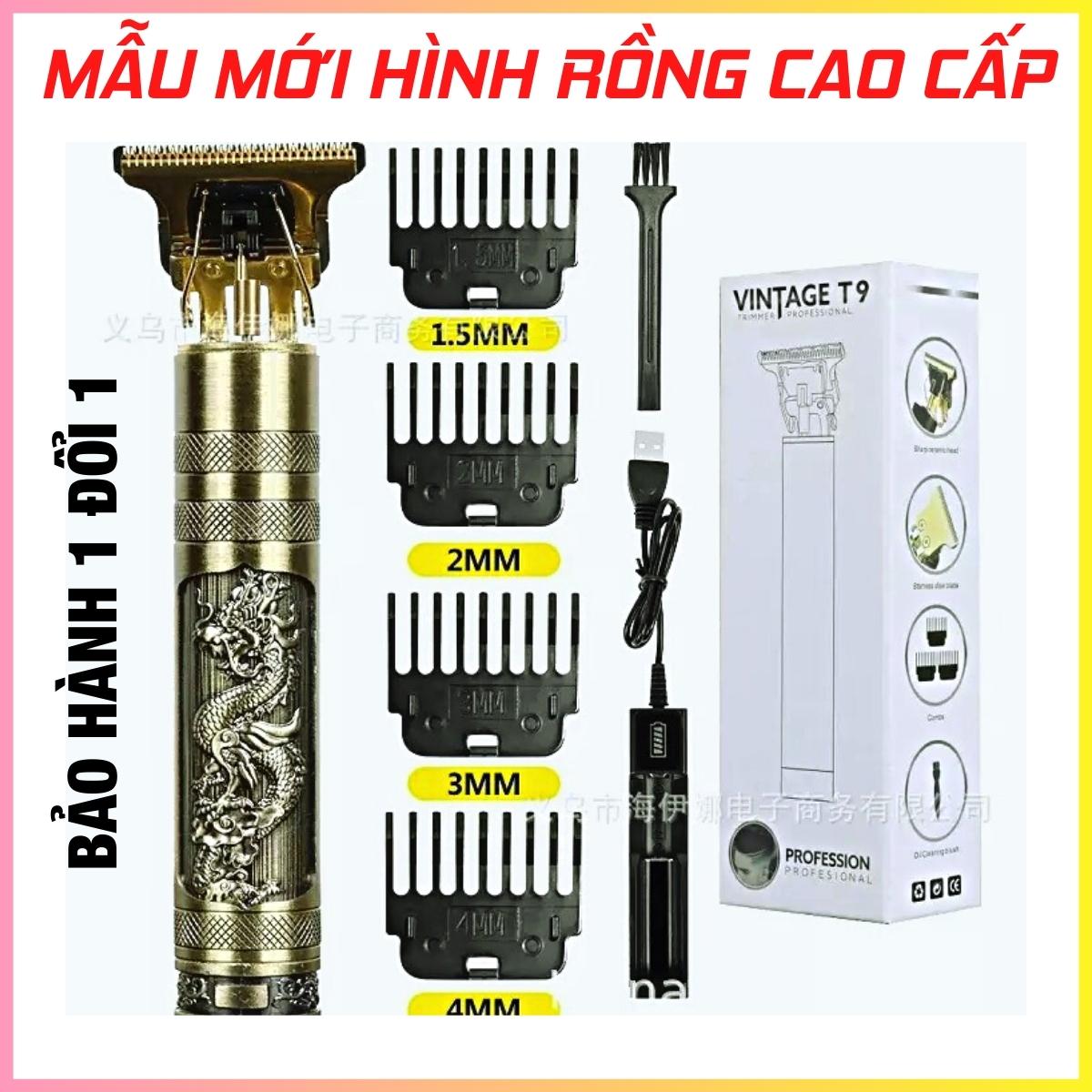 Tông đơ cắt tóc chấn viền tạo kiểu Vintage T9 loại tốt , lưỡi cắt siêu bén , thiết kế gọn tinh tế , dùng cắt tóc người lớn và trẻ em , tặng kèm 4 lược thay thế + bảo hành 12 tháng