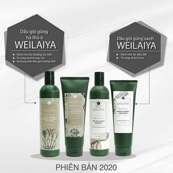Bộ dầu gội xả gừng Weilaiya hà thủ ô thuốc bắc  chính hãng ( chai gội 400ml , xả 250ml )