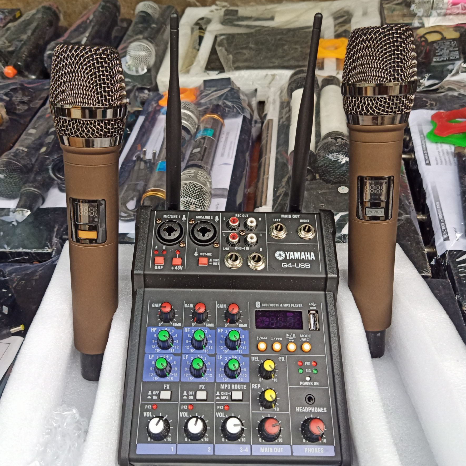 Combo 5 trong 1: micro không dây bàn trộn mixer usb bluetooth G4