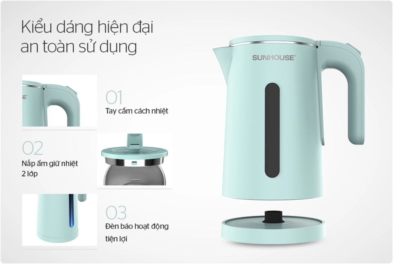 Bình đung siêu tốc 1.8l sunhouse 1351 cao cấp bình đun siêu tốc sunhouse 1.8 lít shd1351 - giá rẻ, giao ngay