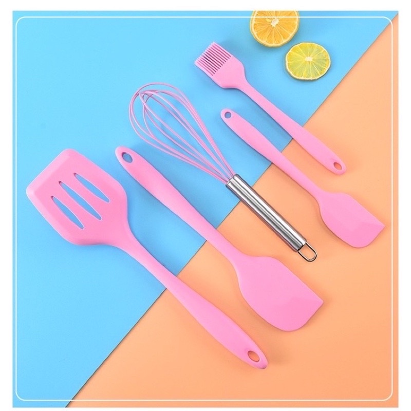 Bộ 5 dụng cụ làm bánh, bộ dụng cụ nhà bếp gồm chổi phới spatula silicon