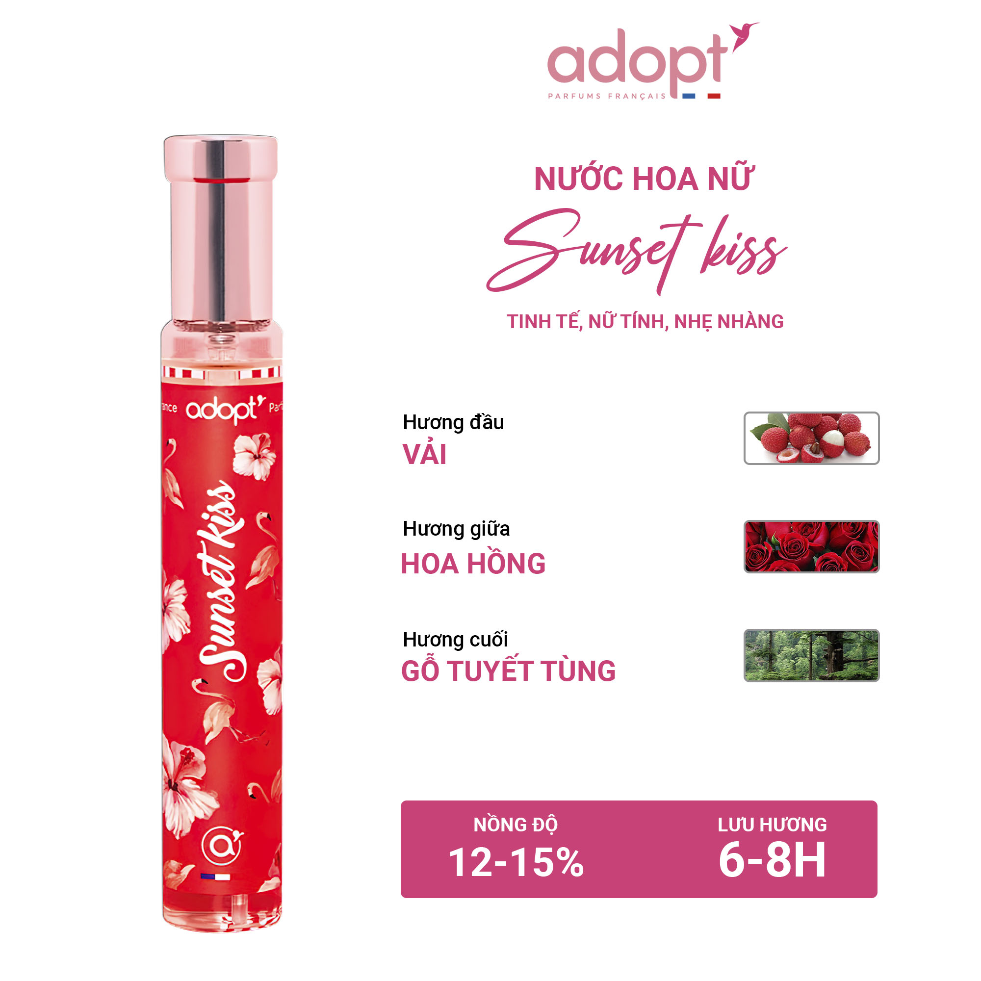CHÍNH HÃNG 100%-Nước hoa nữ Adopt Sunset Kiss 30ml nữ tính nhẹ nhàng sự lựa chọn hoàn hảo cho nàng tinh dầu thơm chính hãng Pháp