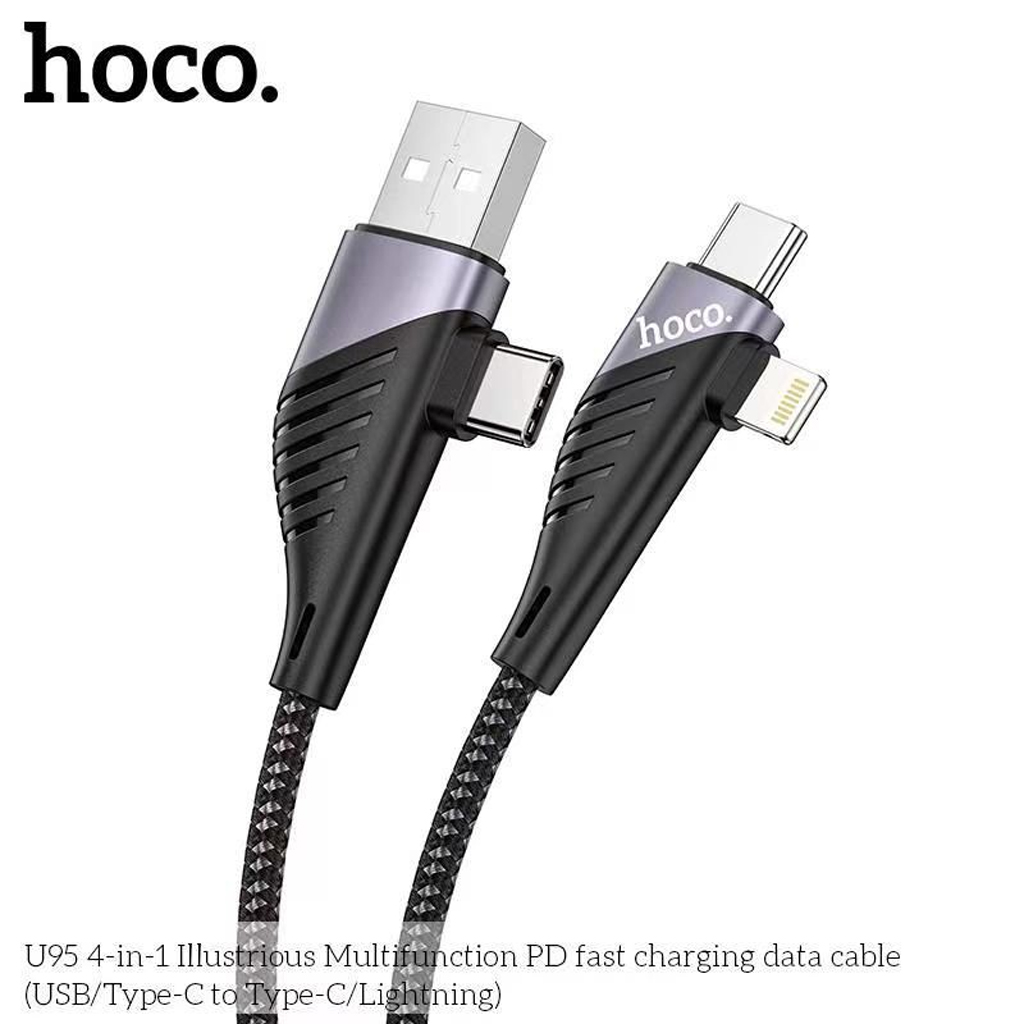 Cáp sạc 4 in 1 hoco u.95 sạc nhanh lightning pd20w/2.4a và type-c pd60w/5a, dây bọc dù, dài 1.2m