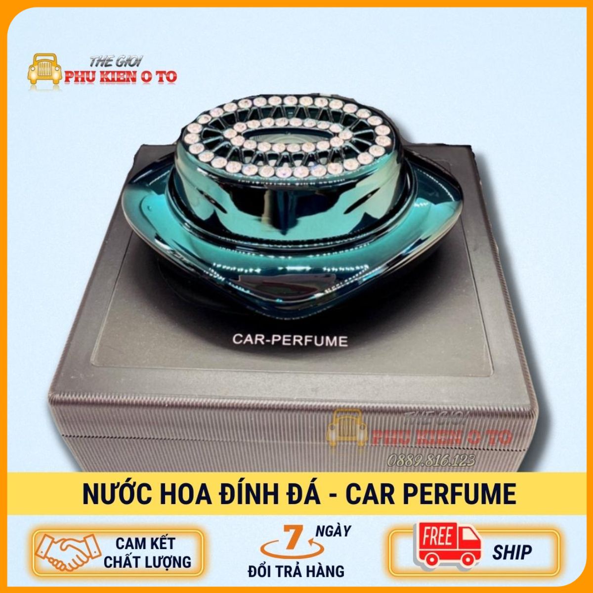 Nước Hoa Ô Tô Đính Đá Car Perfume - Trang Trí Taplo Xe Hơi-  Mùi Thơm Nhẹ Nhàng - Mẫu Nắp Oval