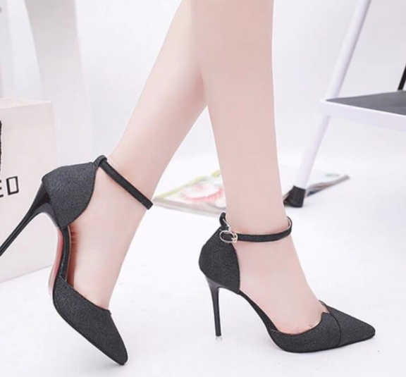 giày cao gót 8P bít mũi kim tuyến đắp chéo T&T
