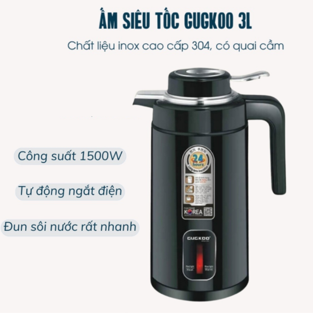 Ấm siêu tốc cuckoo 2in1 , ấm đun nước kèm bình giữ nhiệt, dung tích 3l, bh 6 tháng