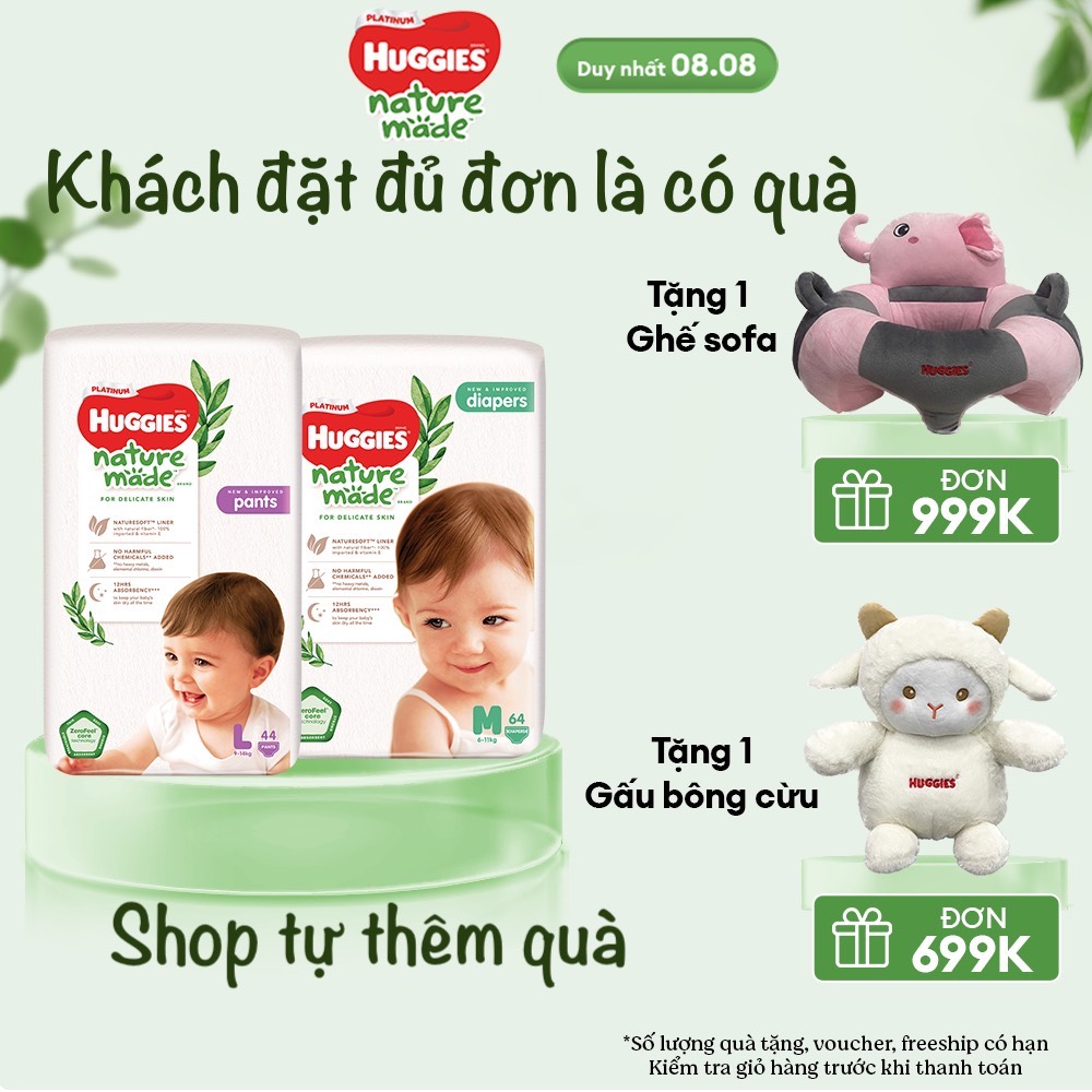 Tã quần/dán huggies siêu cao cấp platinum nature made m58/l44/xl38/xxl26 nb60/s82/m64/l54/xl44