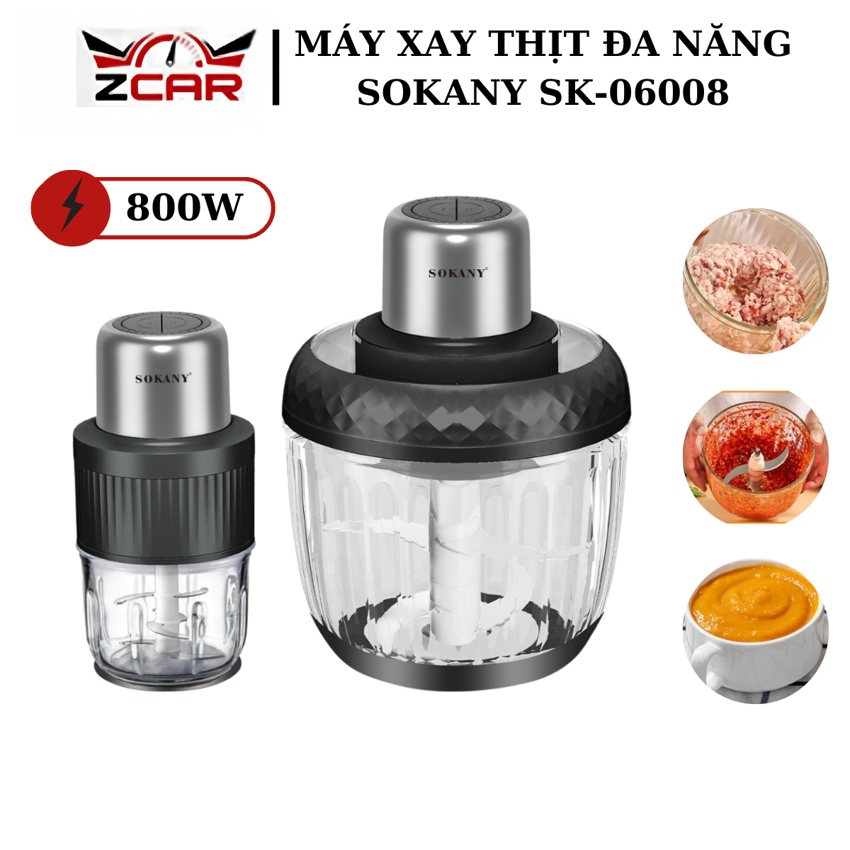 Máy xay thịt đa năng 2 IN 1 SOKANY SK-06008, máy xay thịt tỏi ớt công suất cao 800W, cối thủy tinh cao cấp chắc chắn