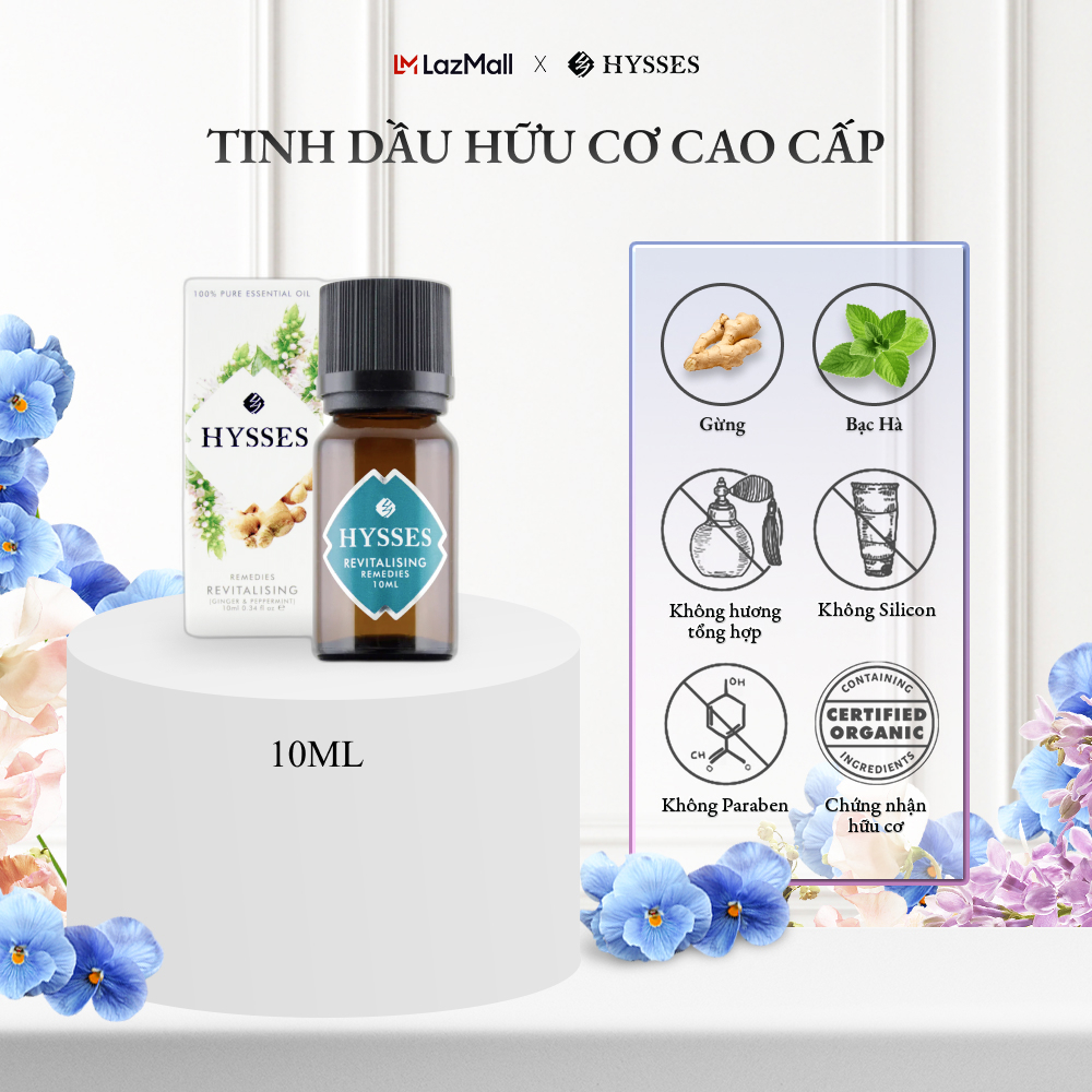 Tinh Dầu Cao Cấp Hysses Remedies Revitalising Hương Dễ Chịu, Giảm Căng Thẳng, Phục Hồi Năng Lượng Với Tinh Dầu Gừng & Bạc Hà Hữu Cơ Tự Nhiên