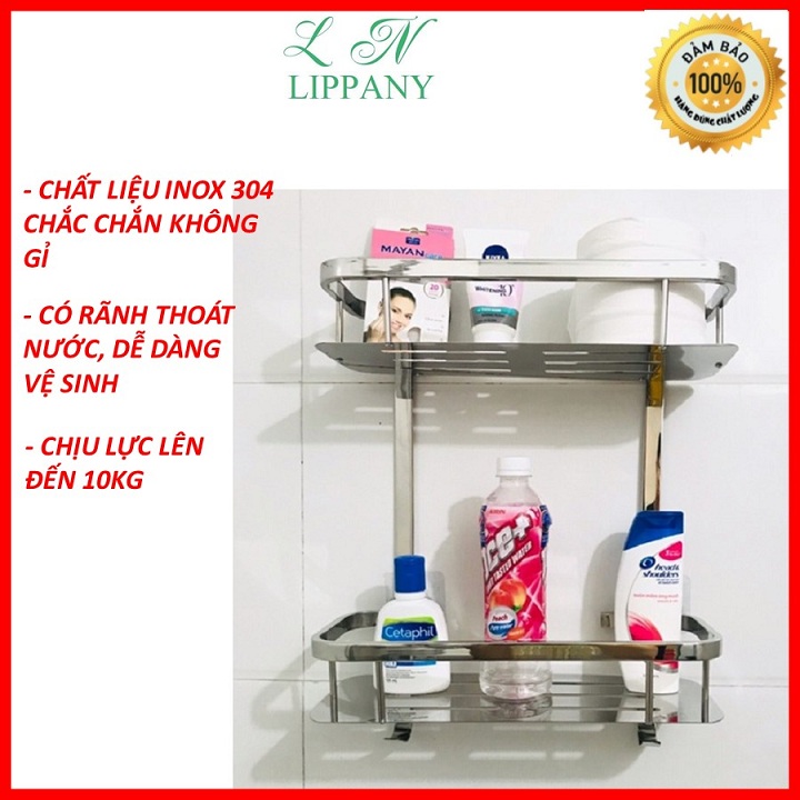 Kệ chữ nhật 2 tầng inox 304 - kệ để đồ phòng tắm 2 tầng inox 304
