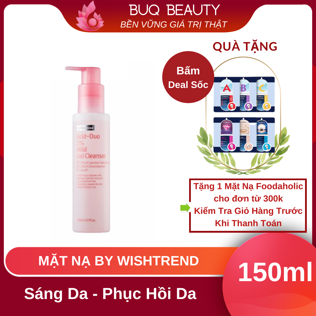 Sữa Rửa Mặt By Wishtrend Acid - Duo 2% Mild Gel Cleanser Dạng Gel Cho Da Dầu Mụn chính hãng 150ml - srm bywishtrend