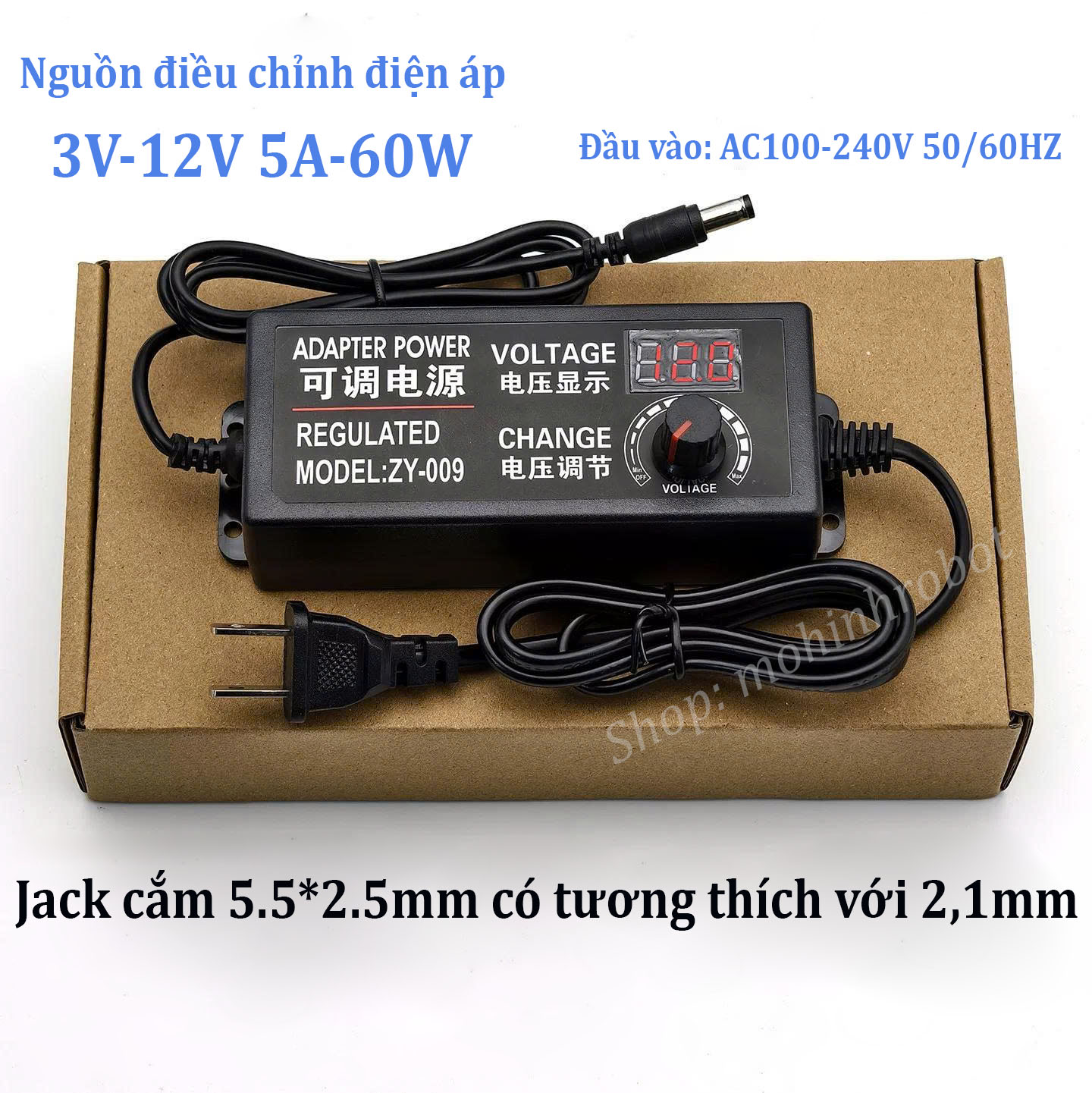 Bộ Nguồn Điều Chỉnh Điện Áp 3-12V 5A 60W Điều Chỉnh Từ 3V Đến 12V Cho Màn Hình LED, Động Cơ, Quạt, Máy Bơm
