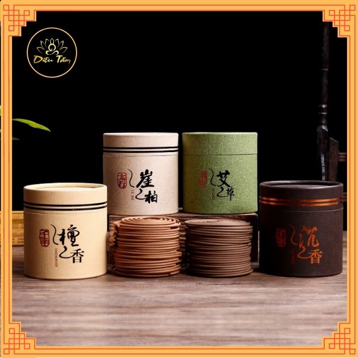 Nhang vòng trầm hương cao cấp 48 vòng hương thơm, mùi tùy chọn, tặng đế cắm nhang đồ thờ cúng