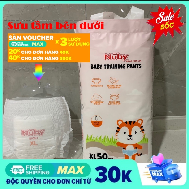 [MIỄN PHÍ VẪN CHUYỂN] Bỉm tã quần Nuby cao cấp 50 miếng xuất Mỹ bo mông chống tràn, có dán T
