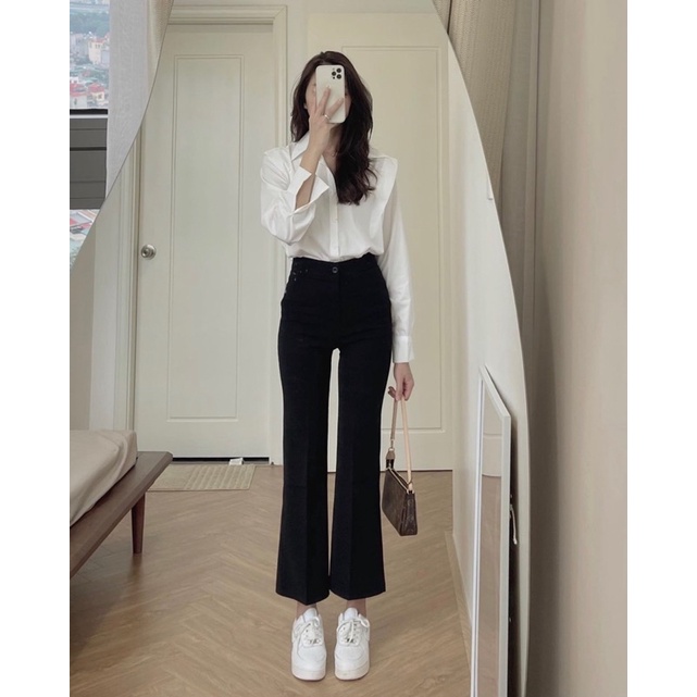 Quần tây suông ống loe cúc gài