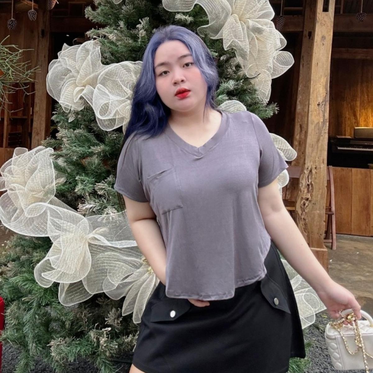 Áo thun kiểu bigsize nữ cổ tim chất vải thun lạnh mặc mát Áo phông form rộng nữ oversize A51