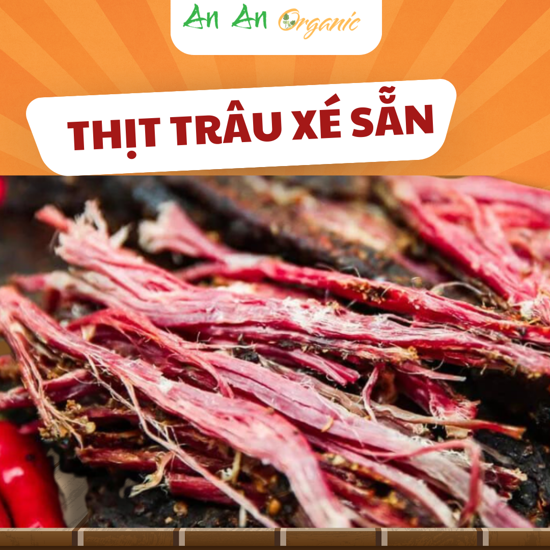Thịt trâu gác bếp xé sẵn, đặc sản tây bắc, đồ ăn vặt ngon, tiện lợi, phù hợp làm quà tặng