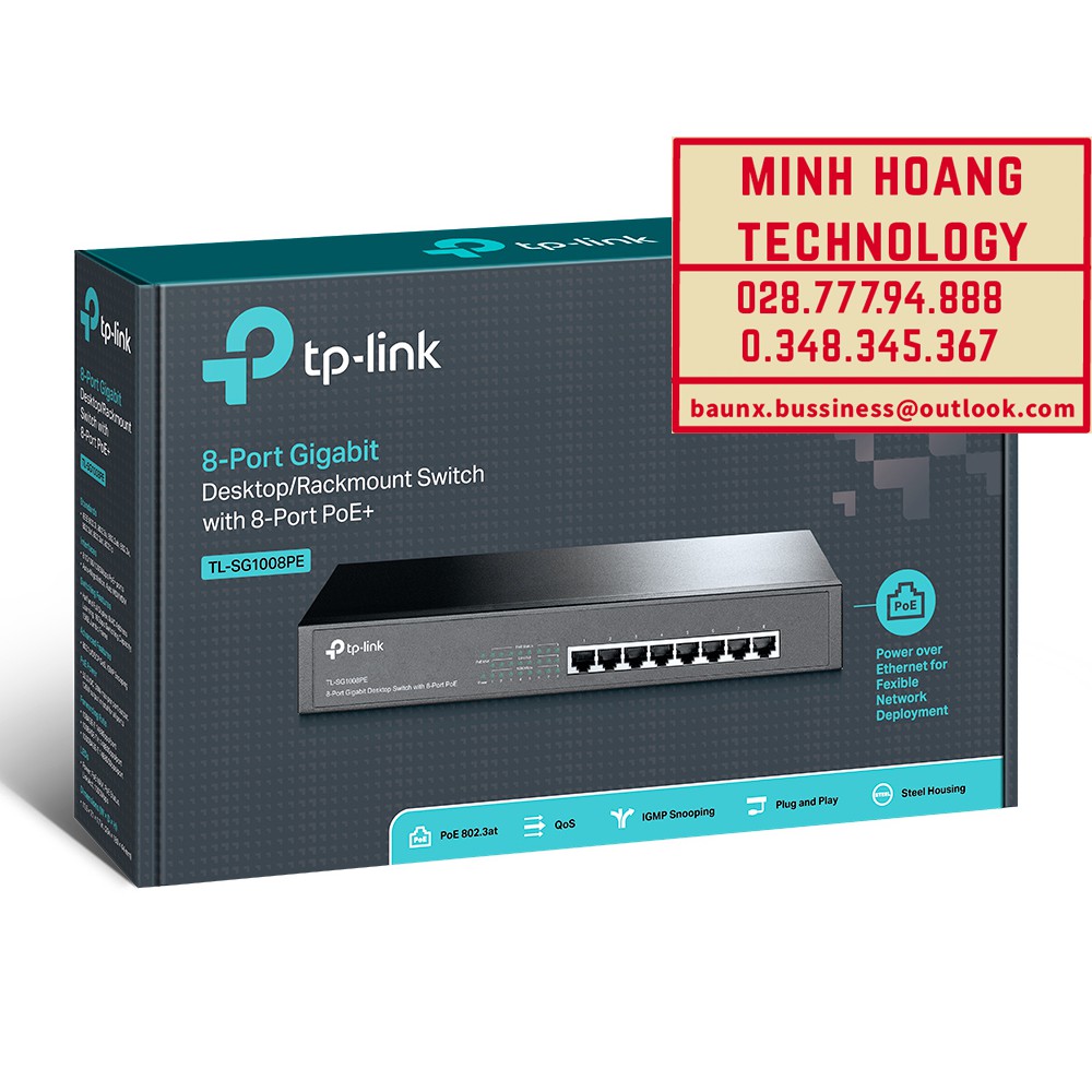 Switch desktop/rackmount 8 cổng gigabit với 8 cổng poe+ tl-sg1008pe