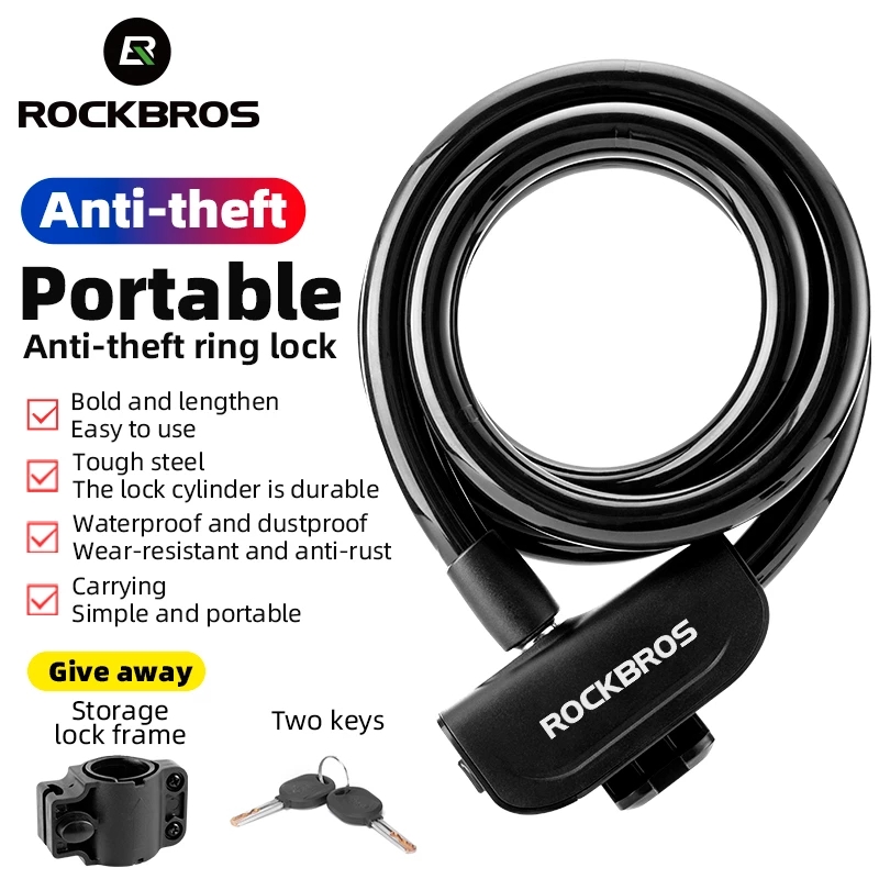 Khóa xe đạp ROCKBROS Khóa vòng chống trộm di động MTB Road Cycling Cable Lock Khóa xe máy Xe đạp gấp Khóa xe đạp Phụ kiện xe đạp