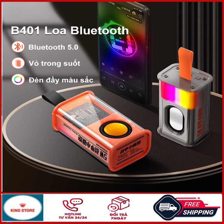 Loa bluetooth không dây, Loa mini bluetooth B401 thiết kế trong suốt, nhỏ gọn, tiện lợi, Loa mini bluetooth bass mạnh, Loa bluetooth mini, loa nghe nhạc bluetooth, Loa mini, Loa bluetooth hát karaoke, Loa bloutooth mini