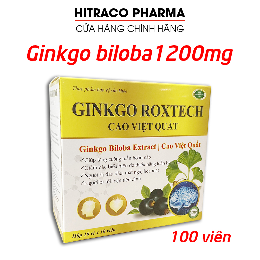 Hoạt huyết dưỡng não Ginkgo Biloba 1200mg Cao Việt Quất Natto giảm đau đầu, hoa mắt, chóng mặt - Hộp 100 viên