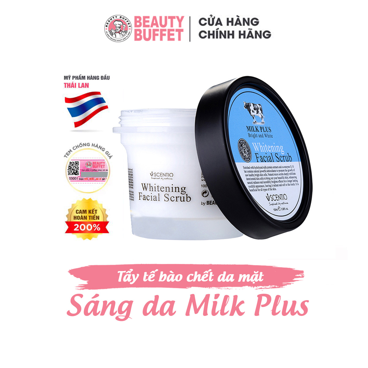 Tẩy tế bào chết da mặt dưỡng trắng scentio milk plus brightening q10 facial scrub 100ml