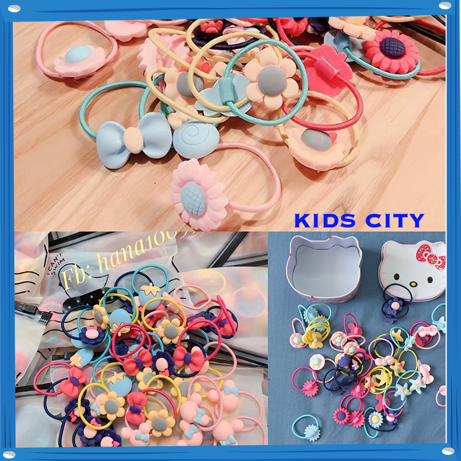 Hộp thun buộc tóc 40 chi tiết cho bé gái - hộp 40 dây buộc tóc hello kitty