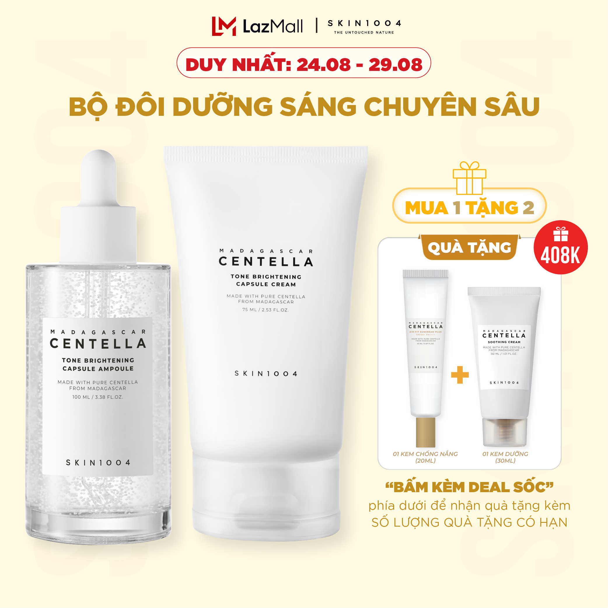 Bộ đôi SKIN1004 Madagascar Centella Tone Brightening - Tinh chất Capsule Ampoule 100ml + Kem dưỡng Capsule Cream 75ml
