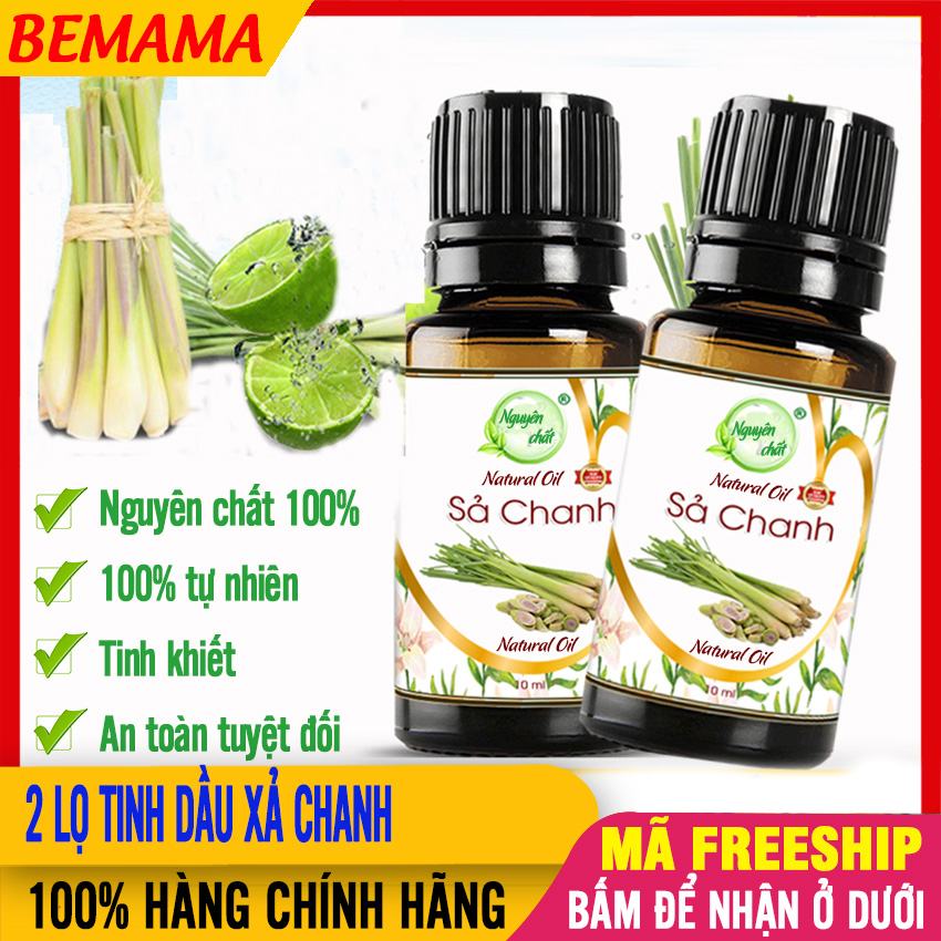 [GIÁ TỐT] COMBO 2 chai Tinh Dầu Sả Chanh Nguyên Chất Từ Tự Nhiên (10ml) Xông Phòng, Đuổi Muỗi, Khử Mùi Không Khí - Tinh Dau Sa/ Xa Chanh- Tinh Dầu Thiên Nhiên Cao Cấp - bemama - 2 Lọ Tinh Dầu Sả Chanh - BTT00618x2
