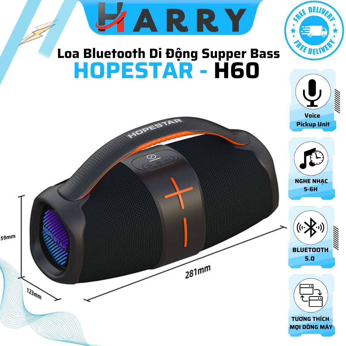 Loa Bluetooth Hopestar H60 Supperbass . Loa Di Động tiện lơi đem theo du lịch thể thao - Chính hãng HARRY MALL