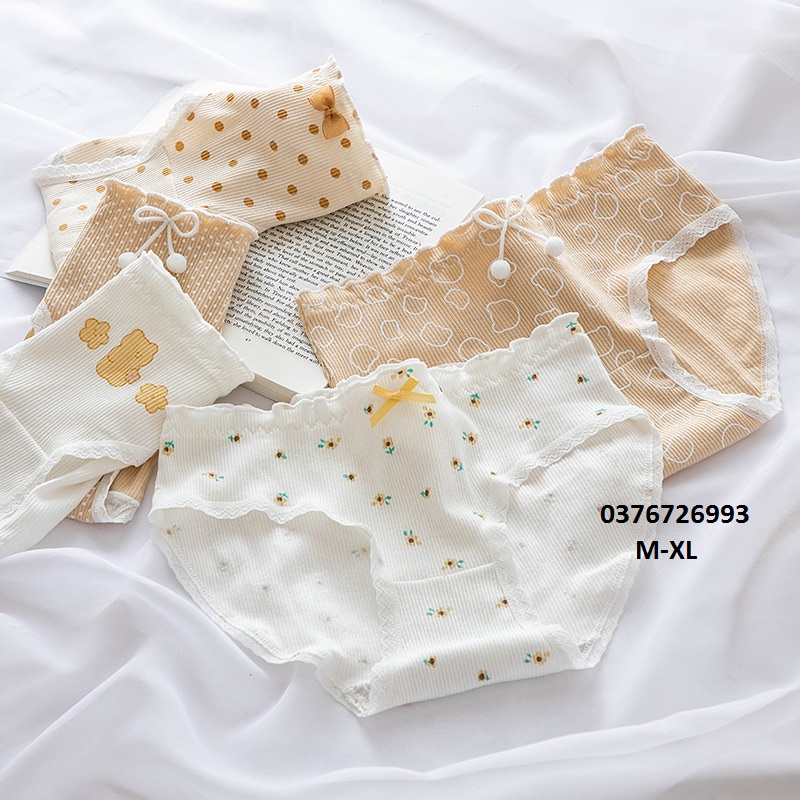 Quần lót nữ cotton trà sữa chấm bi ngang eo .