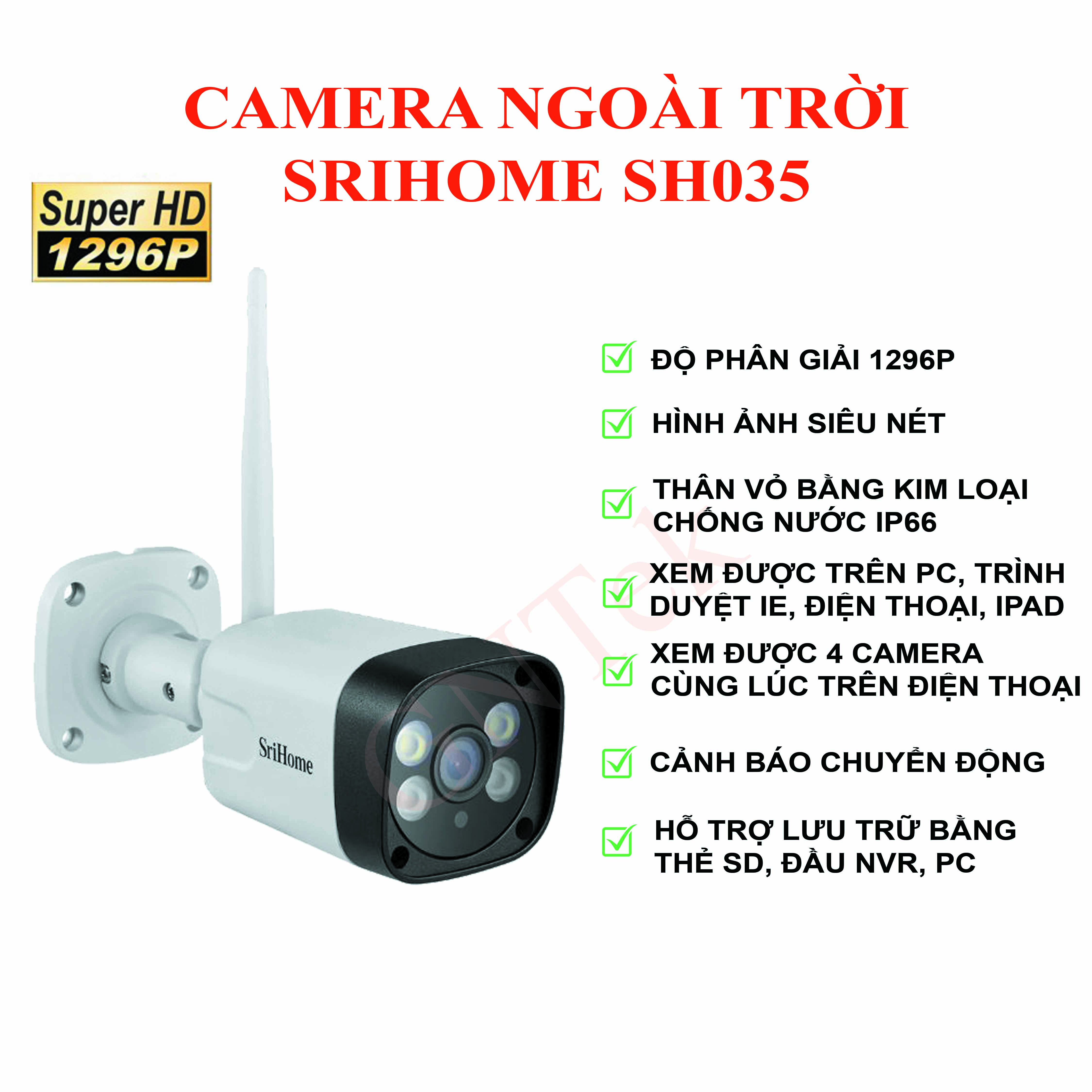 [CÓ LỰA CHỌN THẺ NHỚ] CAMERA IP NGOÀI TRỜI CHỐNG NƯỚC 3MPX SH035 - THÂN SẮT CHỐNG VA ĐẬP - WIFI SIÊU KHỎE