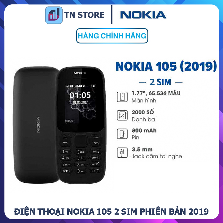 Điện thoại nokia 105 2 sim - full box full phụ kiện - chính hãng