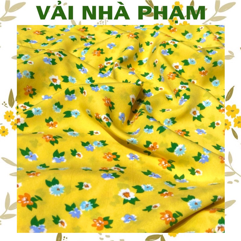 Vải lụa 75d hoa nhí nền vàng tươi-khổ 1.5m-vải nhà phạm