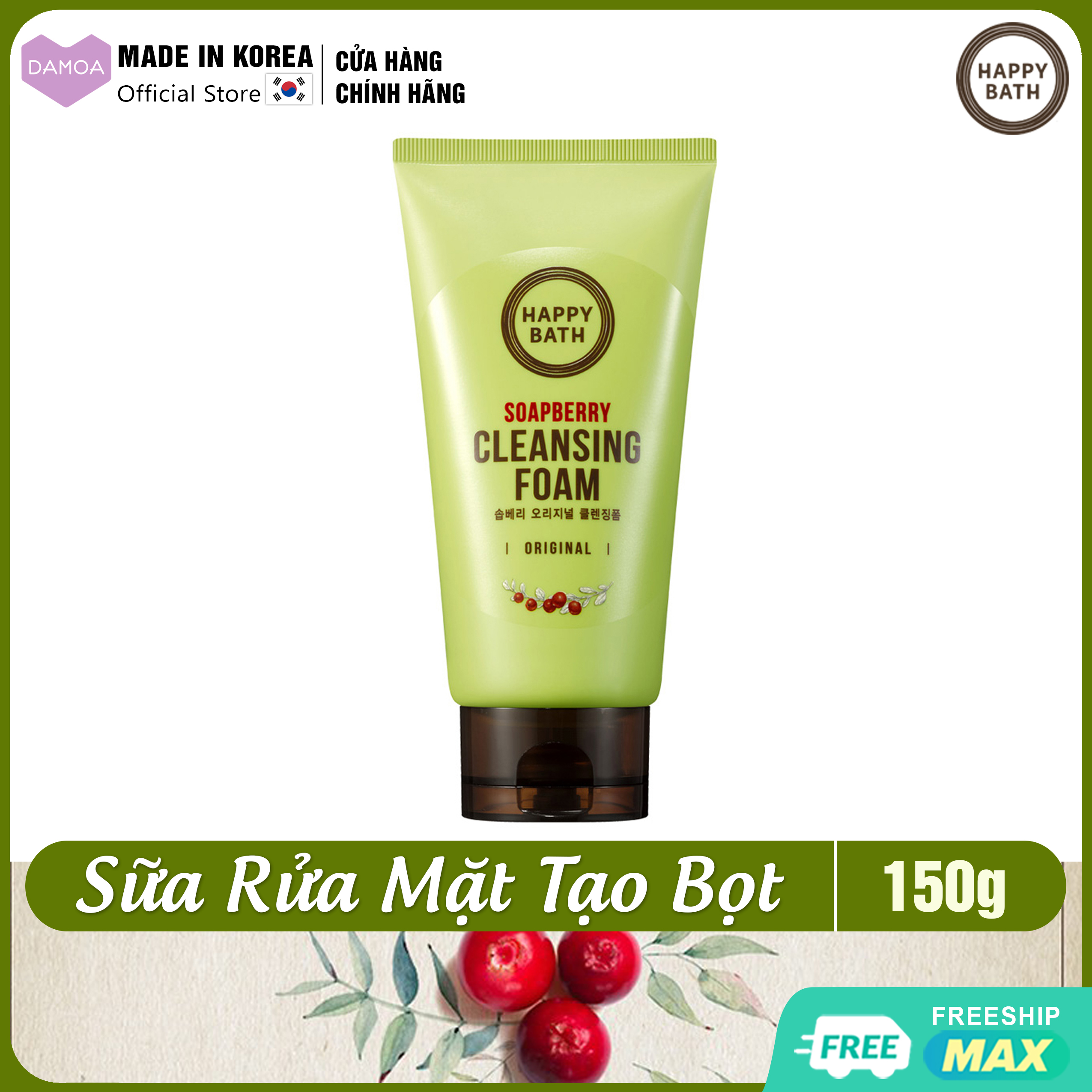 Sữa rửa mặt Tạo bọt Sạch sâu Chiết xuất từ trái Berry - Happy Bath Soapberry Original Cleansing Foam 150g - Mỹ phẩm Hàn Quốc