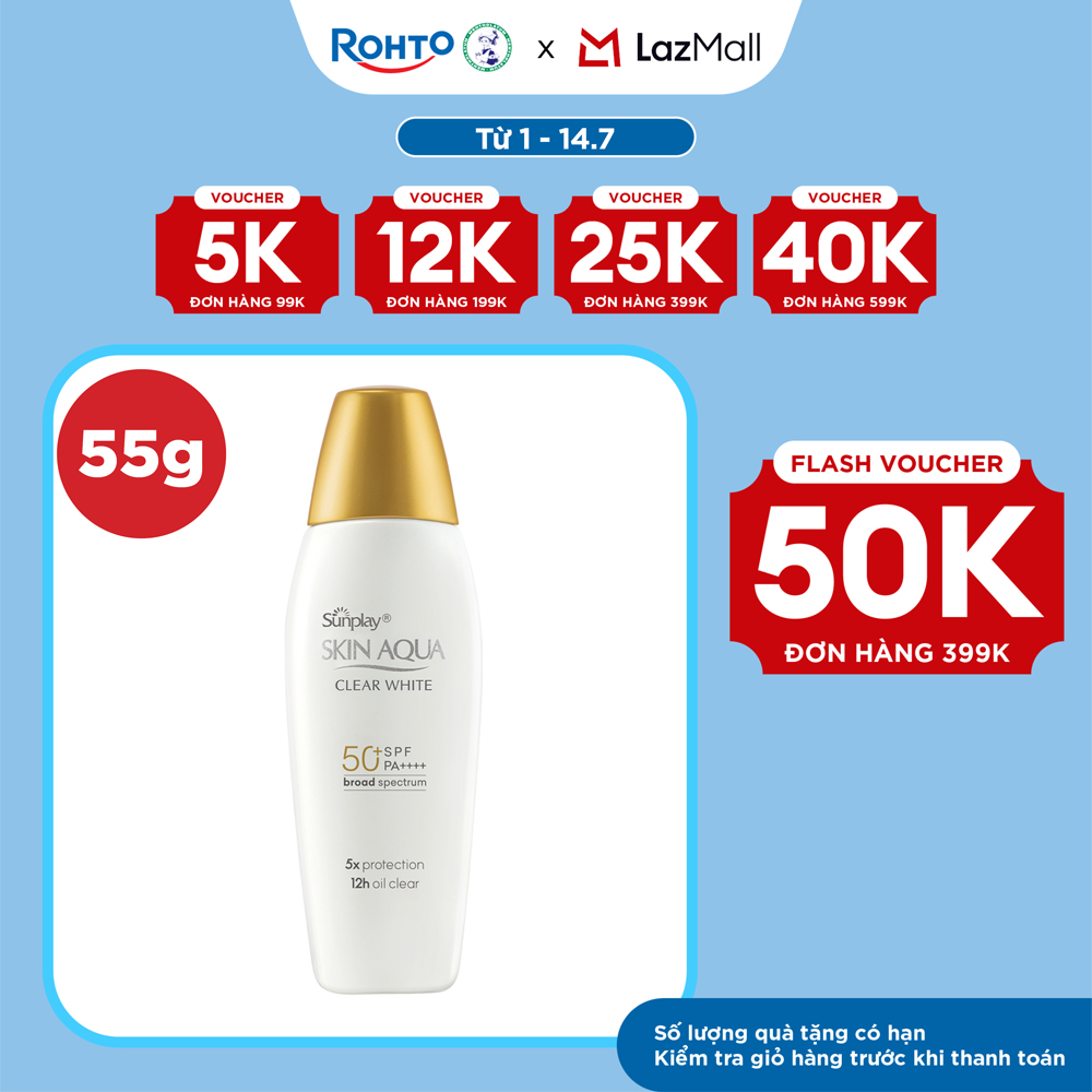 Kem chống nắng Skin Aqua dưỡng trắng, kiểm dầu, dùng hàng ngày dạng sữa Sunplay Skin Aqua Clear White Eco Việt Nam SPF50, PA++++ 55g