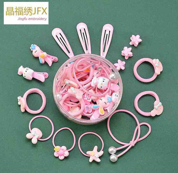 [HCM][Giá rẻ hủy diệt] Hộp 50 dây buộc tóc + kẹp tóc đính nơ dễ thương cho bé(hộp nhựa tròn)