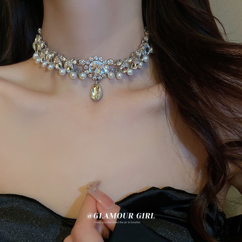 Vòng Cổ choker Đính Đá Ngọc Hình Giọt Nước Phong Cách Sang Trọng Dành Cho Nữ Dây Chuyền choker