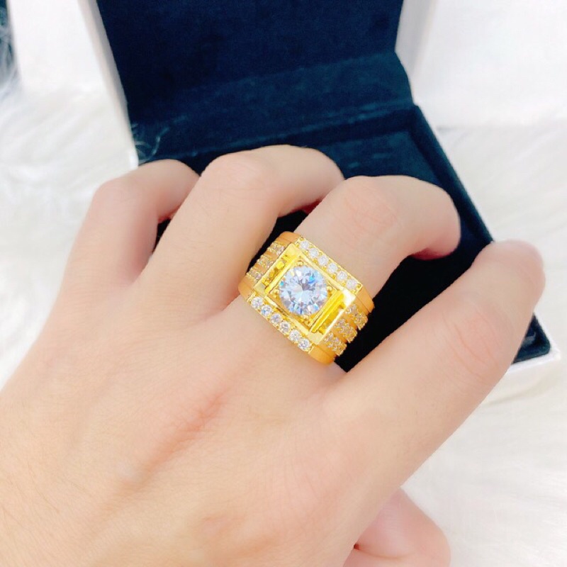 Nhẫn nam hột đá siêu sáng mạ vàng 18k Kami