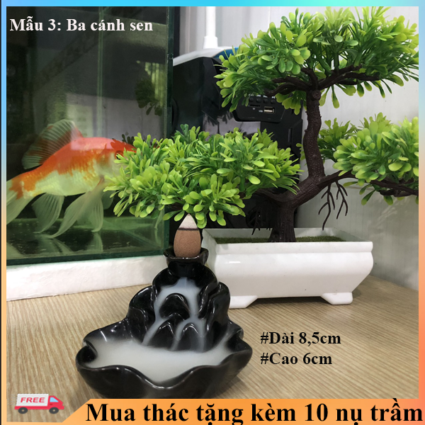 [HCM]Thác khói trầm hương MẪU BA LÁ SEN tặng 10 nụ trầm thơm