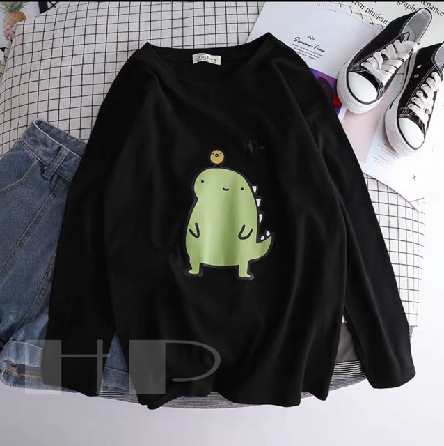 Áo da cá tay dài in khủng long vải mịn mặc mát siêu thích