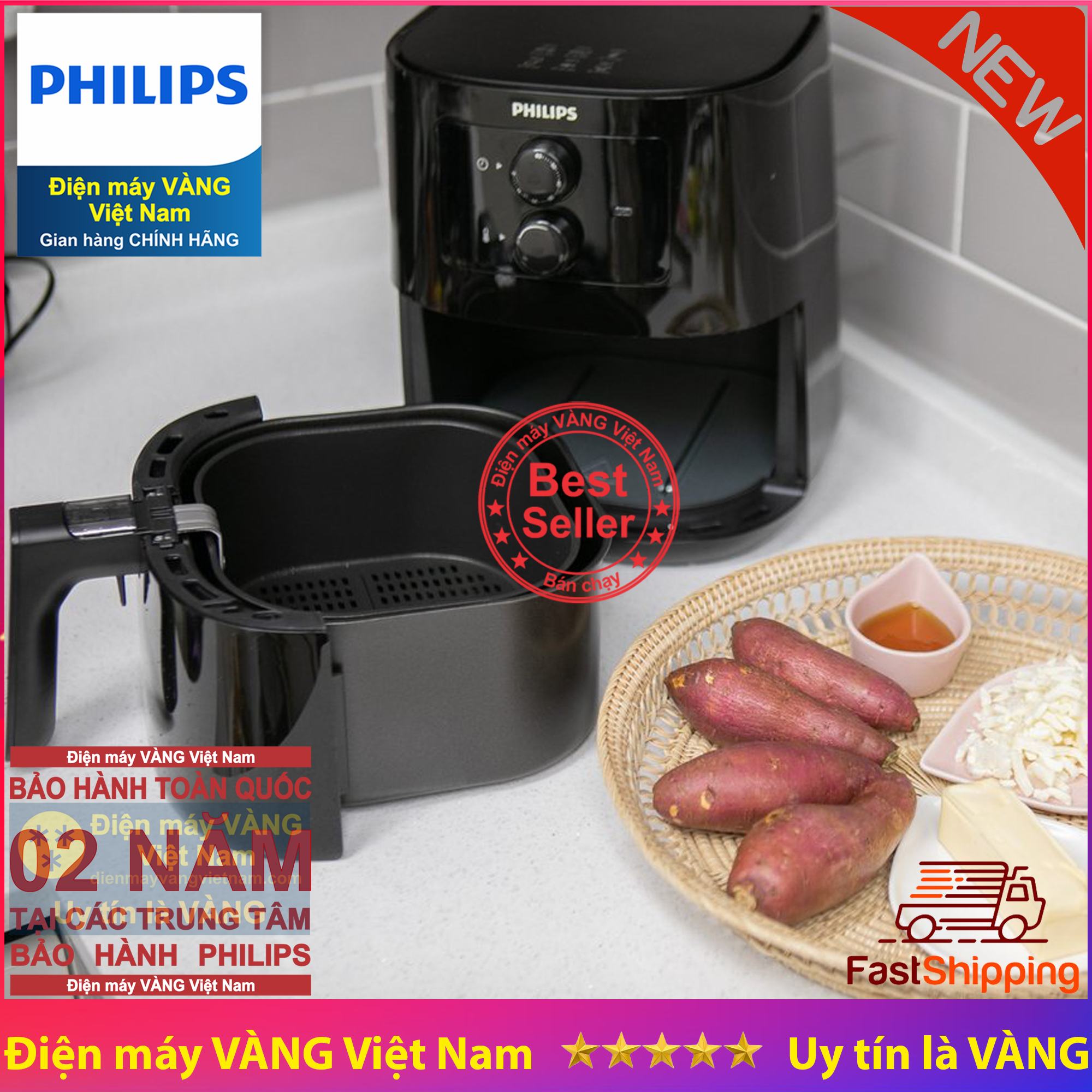 Nồi chiên không dầu thế hệ mới Philips HD9200 - Essential Airfryer HD9200/90