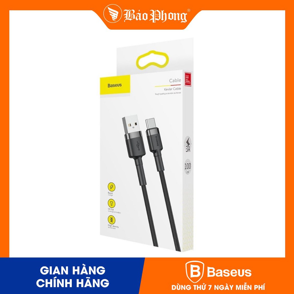 Cáp sạc nhanh chân typec Baseus Kevlar data cable USB for type-c 3A 1m CATKLF-BG1