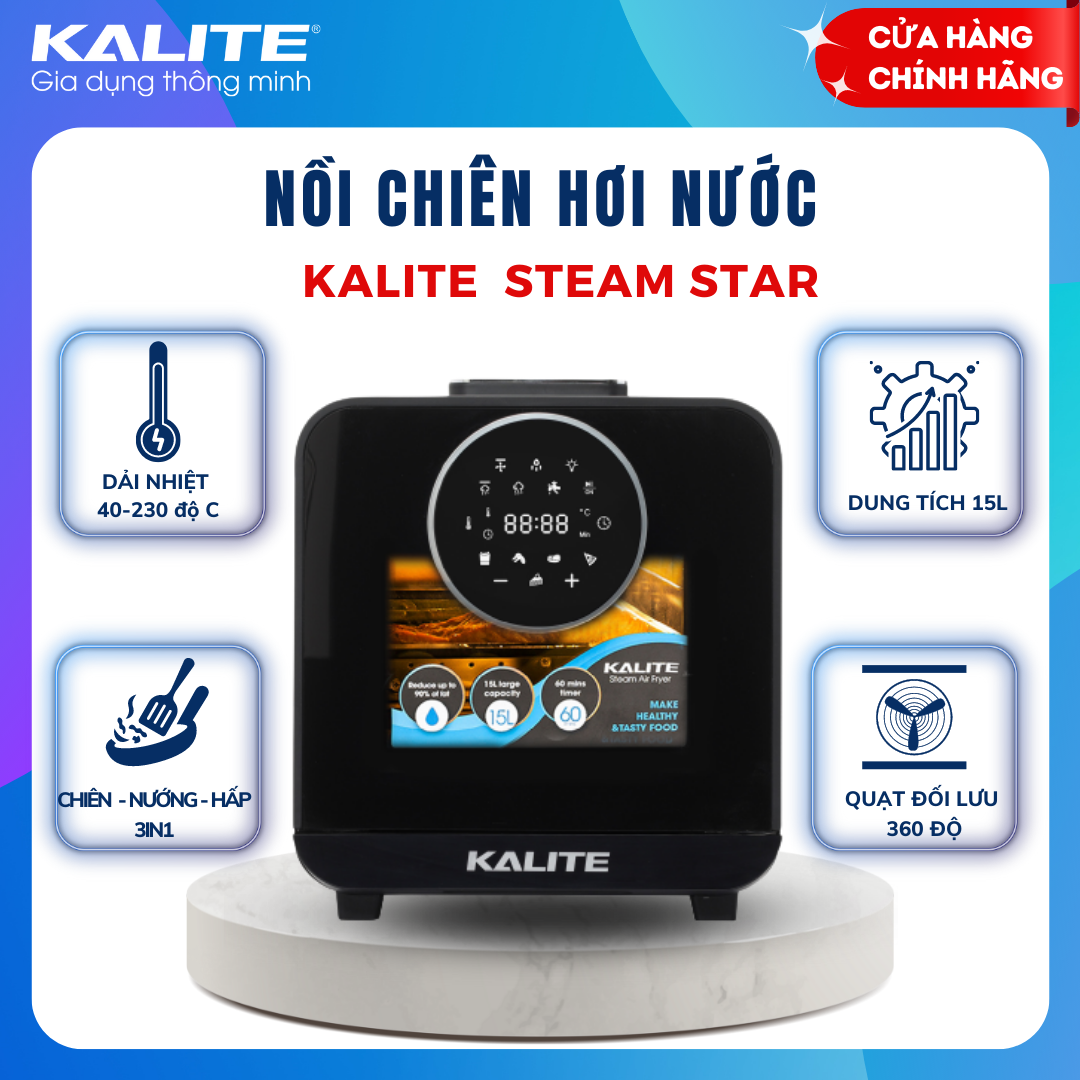 Nồi chiên hơi nước Kalite Steam Star dung tích 15L nướng gà nguyên con, đột phá công nghệ chiên hấp 3 trong 1, đa dạng chế độ nấu ăn, công suất 1500W
