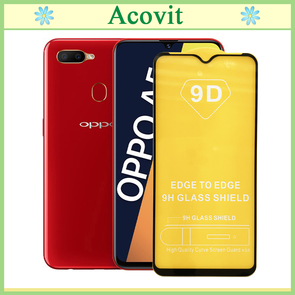 " Kính cường lực 9D OPPO A5S "_ FULL Màn Hình _ Độ Cứng 9H _ Anh thật Sản Phẩm _ ( Tặng kèm bộ giấy lau Màn hình) Acovit"