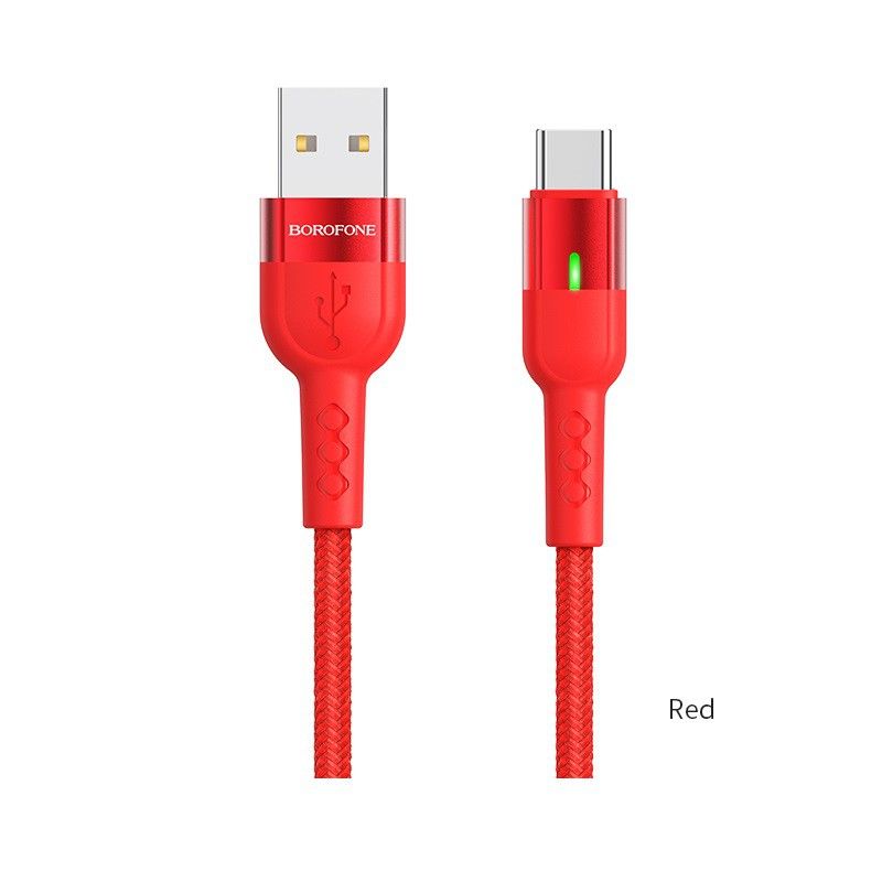 Cable sạc chuẩn USB Type C Borofone BU17 sạc nhanh 3A có đèn led tự ngắt