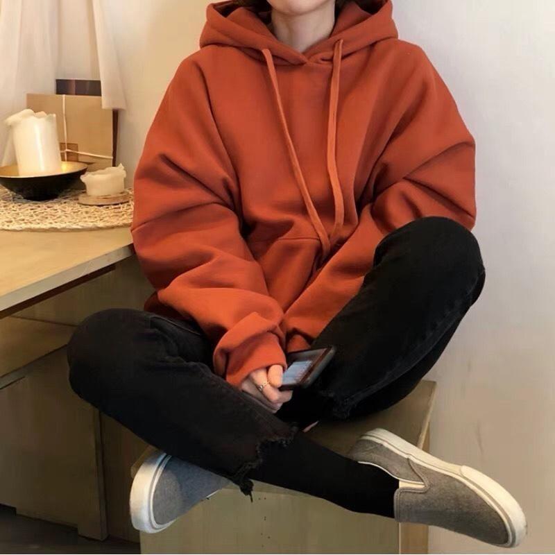 ÁO HOODIE CAM ĐẤT UNISEX - hoodie basic orange - hoodie orange - hoodie cam trơn chất liệu nỉ bông dày dặn đứng form
