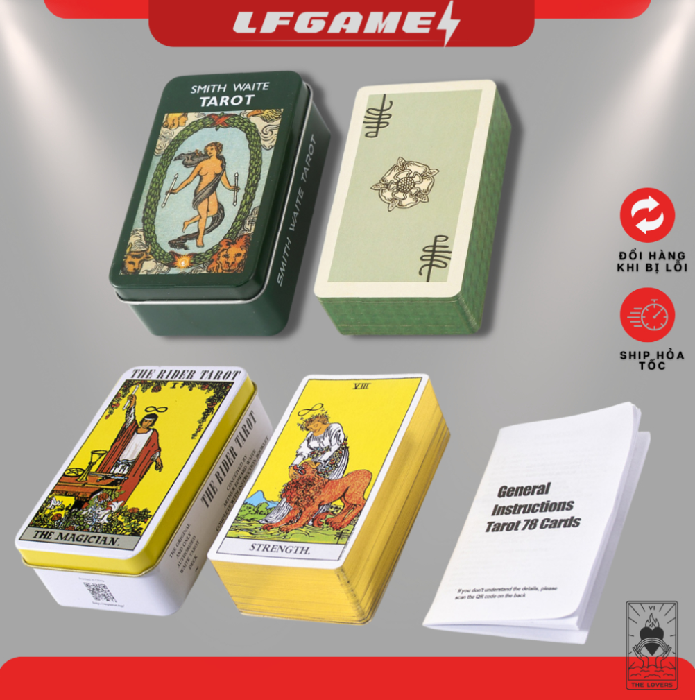 Bộ bài tarot waite smith và rider waite hộp thiếc cao cấp 78 lá 98x58 mm tặng đá thanh tẩy oracle